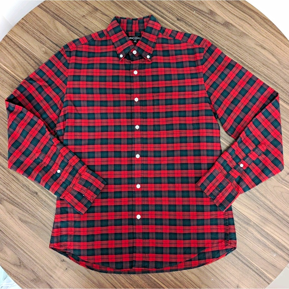 J.Crew Mercantile Flex Men's M Red Green Plaid Button Down Shirt Cotton